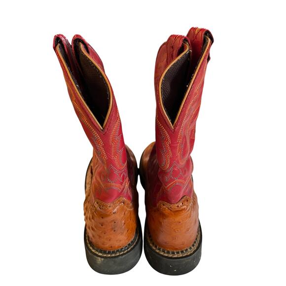 Justin Women’s Ostrich Print Western Cowboy Boots - Red/Cognac (Size 7B) - Picture 5 of 8